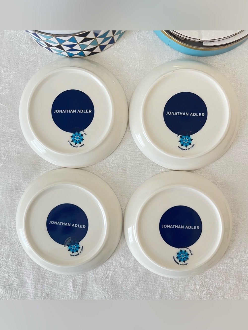 Jonathan Adler NWT Sorrento Blue and White Geometric Coaster Set of Four - Picture 9 of 13